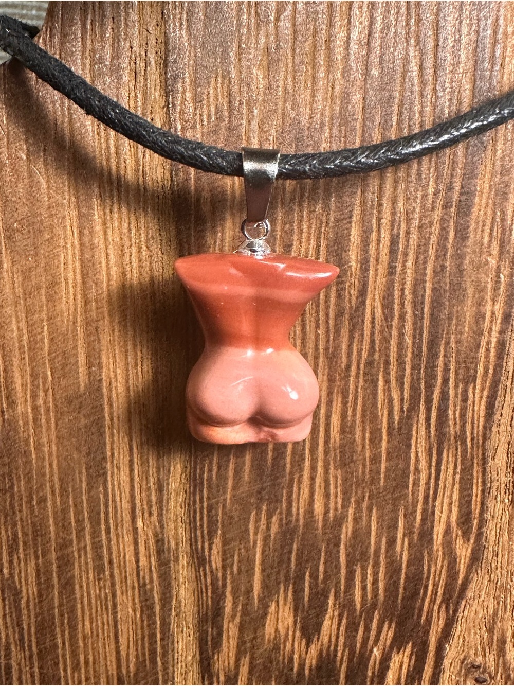 Handmade Mini Pink Alashan Agate Lady Body Carving Pendant Necklace on Rope - Picture 3 of 12
